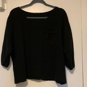 Black Women's Pocket Top - 50 linen 50 cotton made in Italy